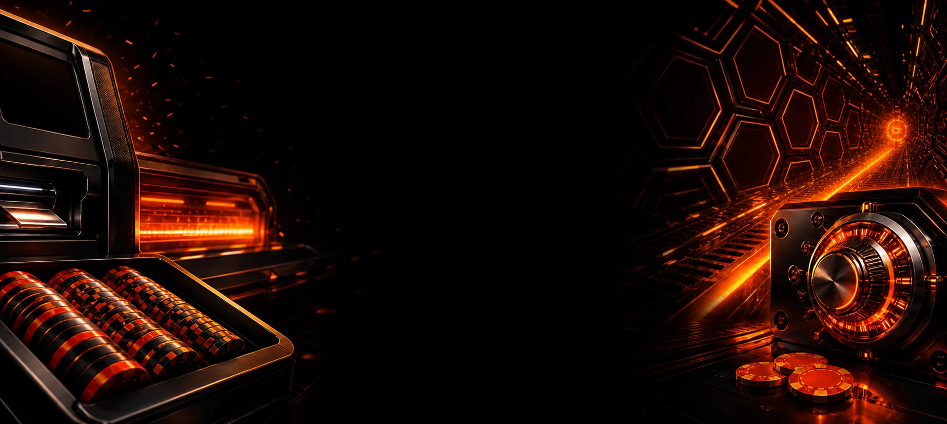 Orange-lit casino cashier machinery and secure payment ledger
